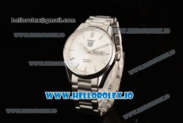 Tag Heuer Carrera Calibre 5 Swiss ETA 2824 Automatic Steel Case White Dial With Stick Markers Steel Bracelet - Click Image to Close